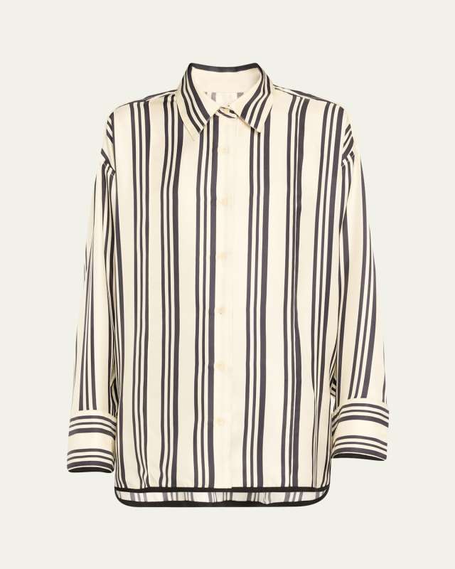 Vivi Stripe Button Down Silk Blouse